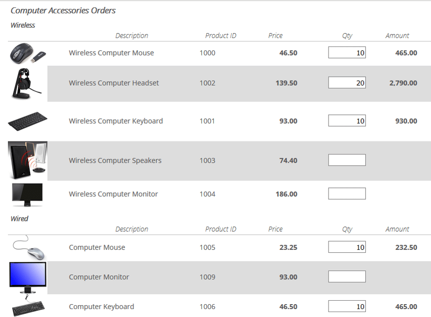 Sales rep order form
